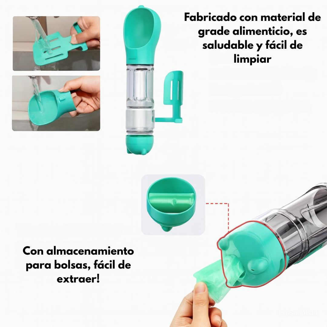 Botella de Agua Portátil para Perros y Dispensador de Comida 3 en 1