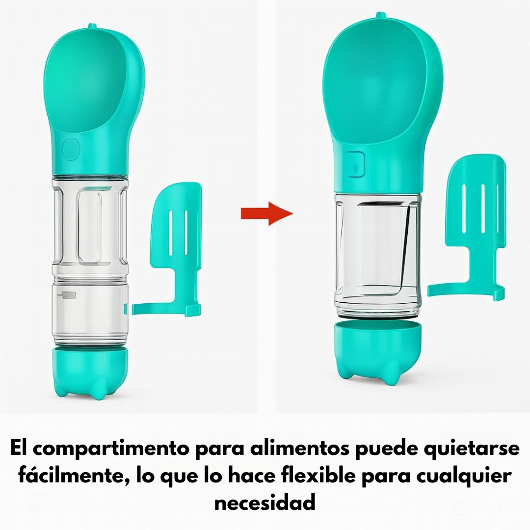 Botella de Agua Portátil para Perros y Dispensador de Comida 3 en 1