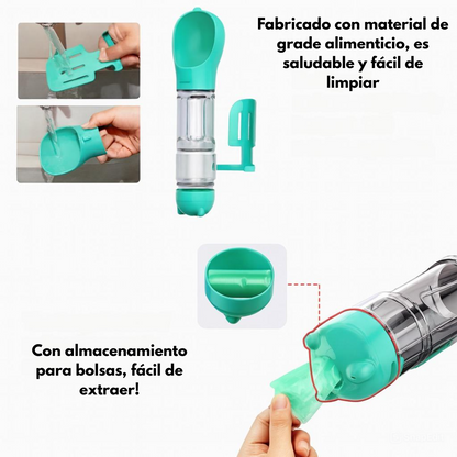 Botella de Agua Portátil para Perros y Dispensador de Comida 3 en 1